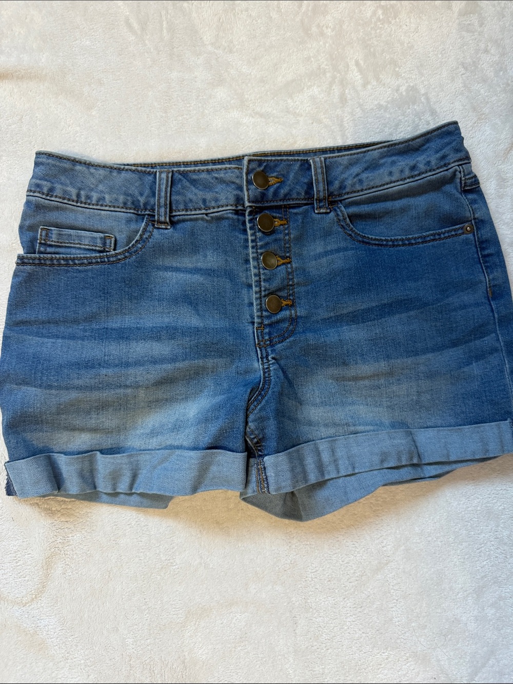 Blue Denim Button-Front Women's Shorts